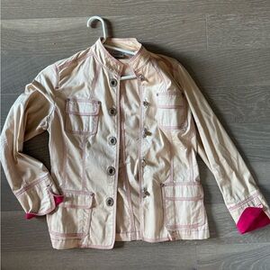 Chico's Light Tan Jacket with Pink Stitching